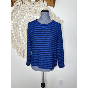 St John Sport Vintage Blue Black Striped Crew Neck Sweater Medium